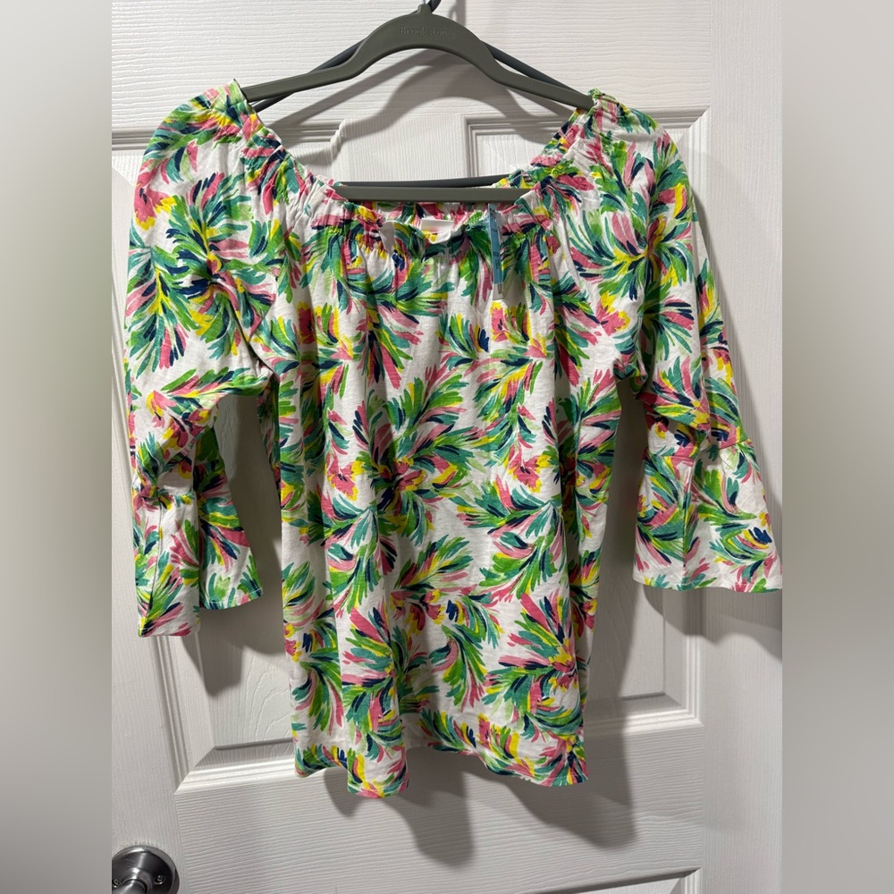 Bright Floral Off-Shoulder Tunic in White and Multi